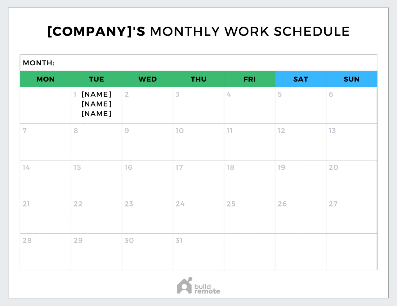 6 Free Monthly Work Schedule Templates | Buildremote