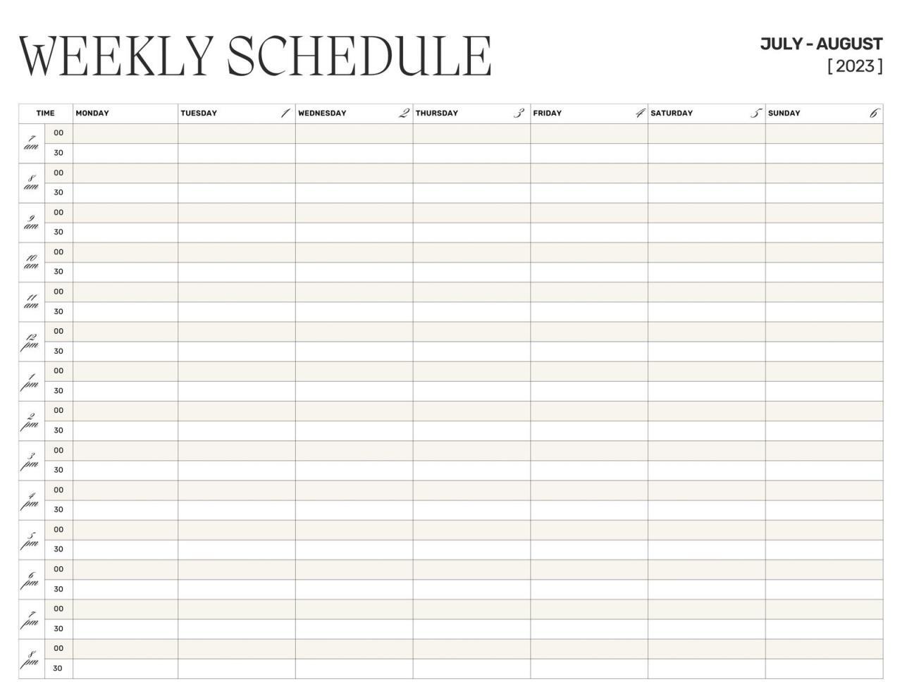 Blank Weekly Schedules Blank Weekly Schedules