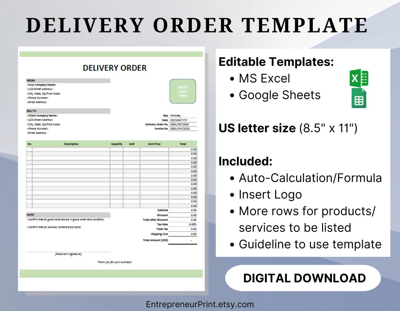 Delivery Order Template Excel/google Sheets. Sales Order Template ... Delivery Order Template Excel/google Sheets. Sales Order Template ...